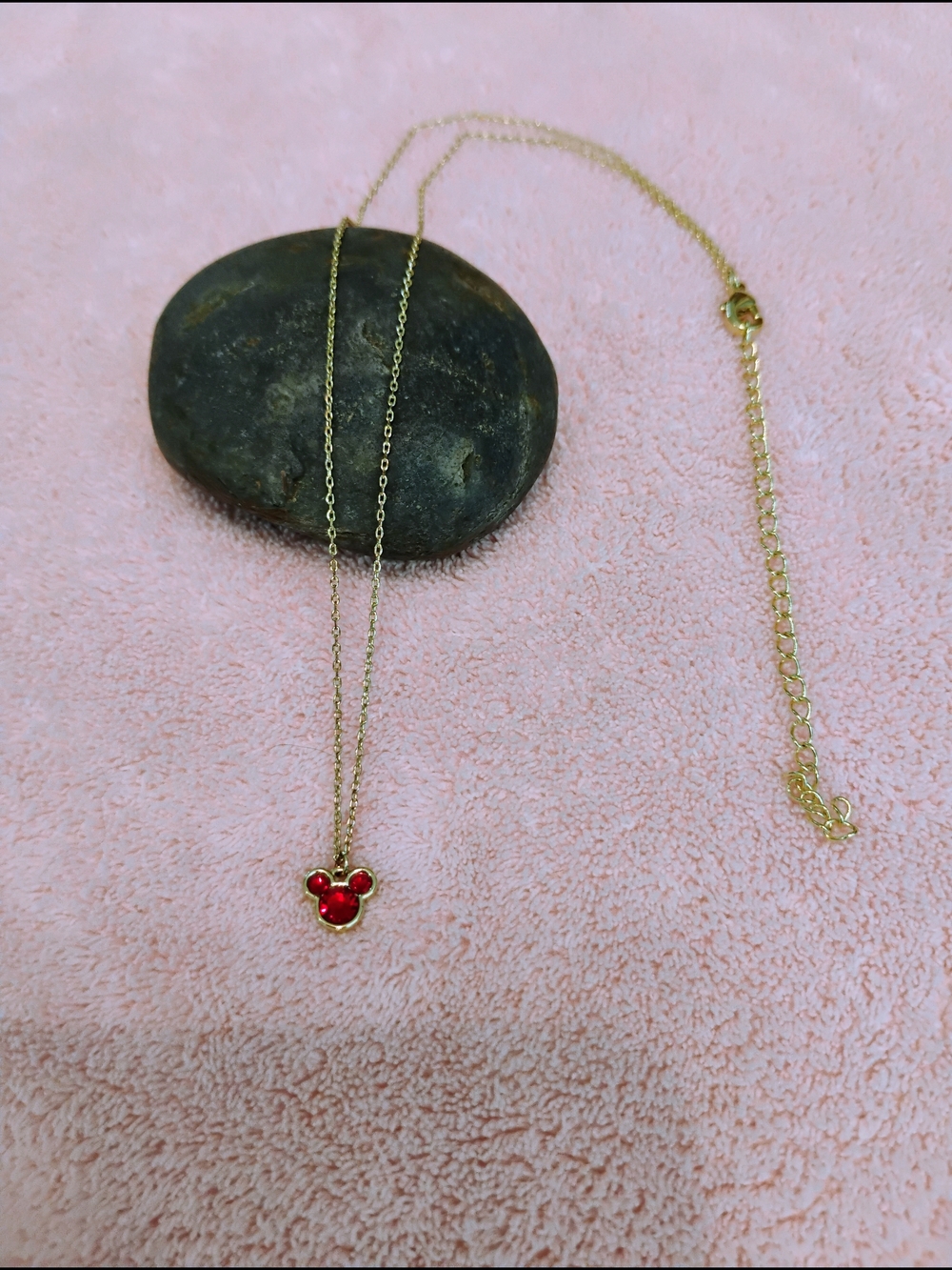 Disney Mickey Mouse Ears Classic Red Crystal Small & Dainty Gold-plated Necklace